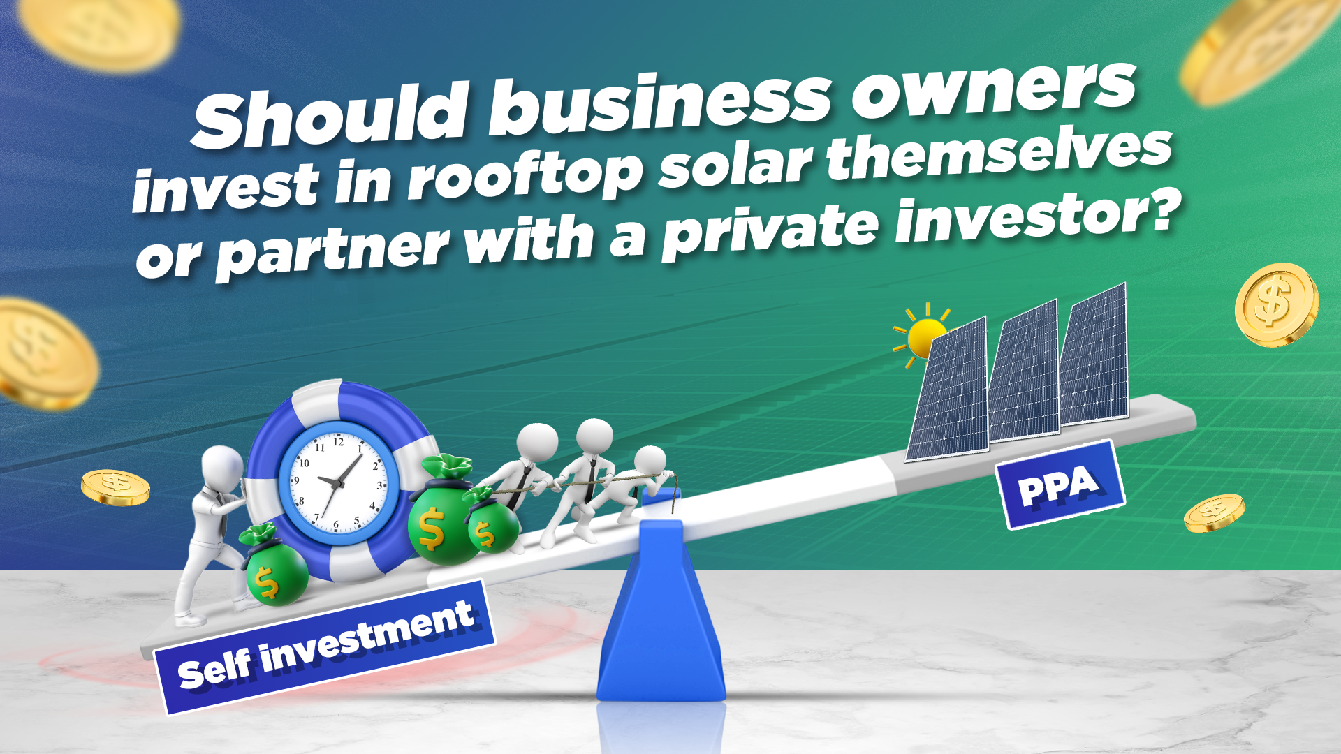 Should business owners invest in rooftop solar themselves or partner with a private investor?